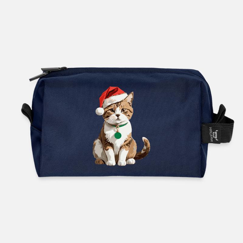 Süße Katze mit Weihnachtsmütze - Recycelte Kulturtasche - Navy