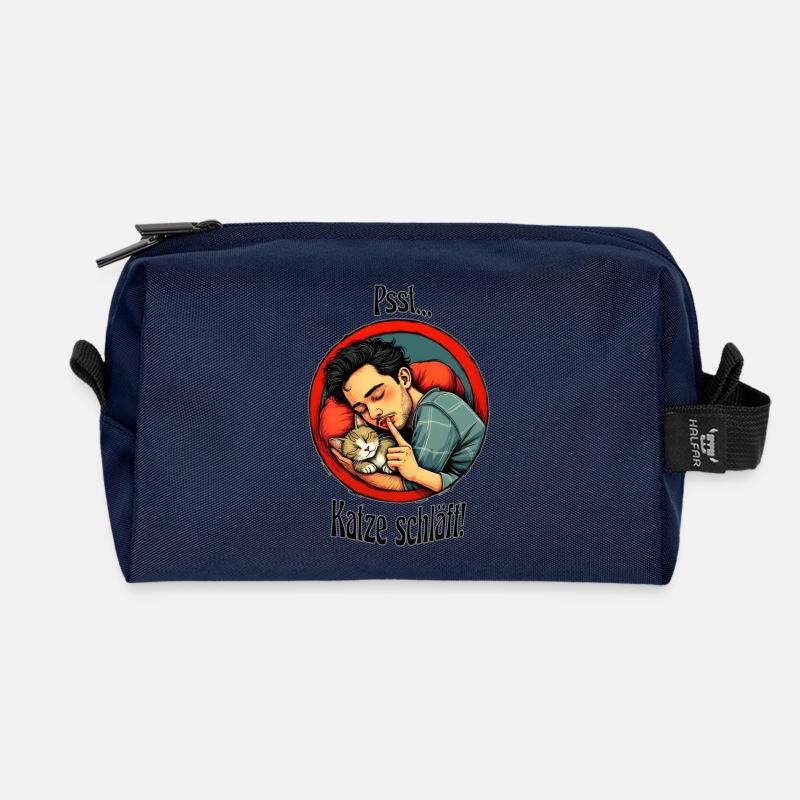 Katze schläft - Recycelte Kulturtasche - Navy