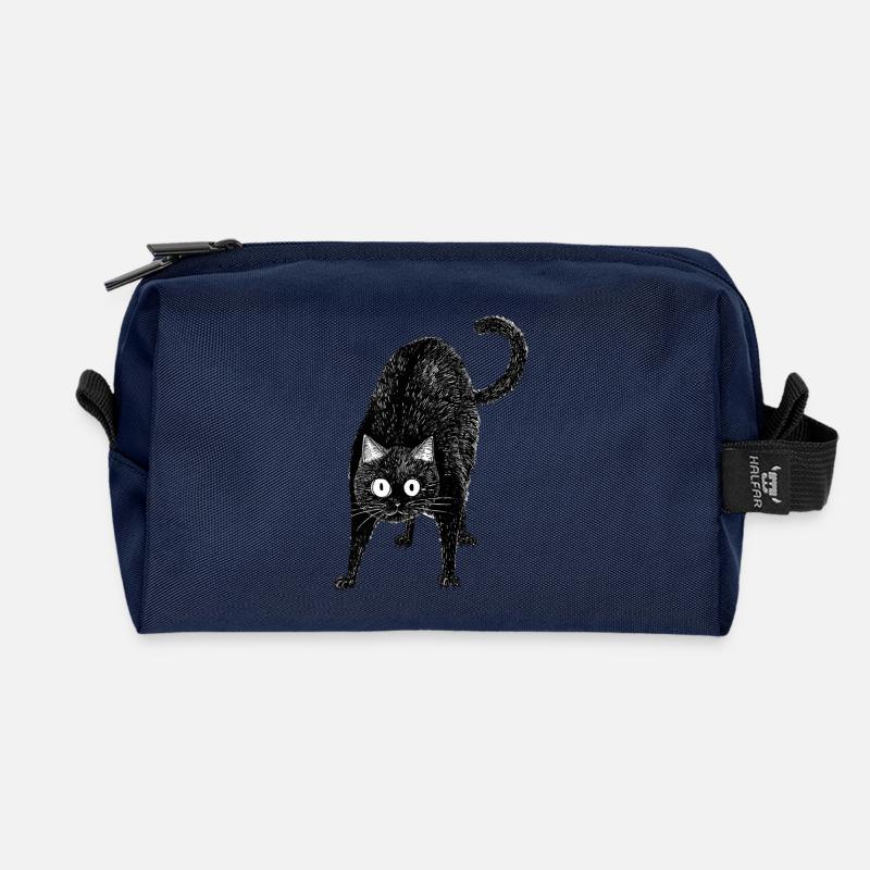 Black cat - Recycled Toiletry Zip Bag - navy