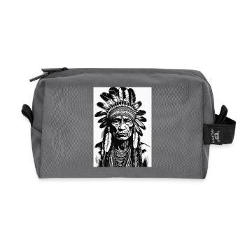 Indigener Häuptlingskopf mit Federschmuck - Recycelte Kulturtasche - Anthrazit - Vorne