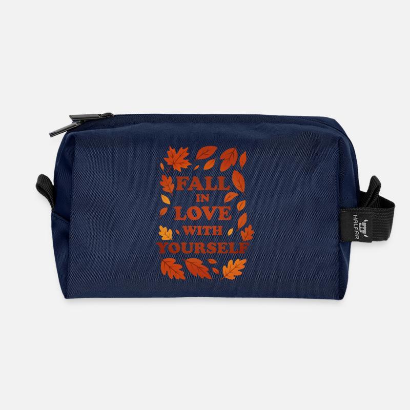 Verliebe dich in dich selbst – Herbstgrafik - Recycelte Kulturtasche - Navy