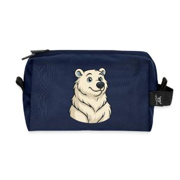 Polar Bear Cartoon Cuddle Friend - Recycled Toiletry Zip Bag - navy - Front