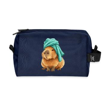 Capybara with cloth - Recycled Toiletry Zip Bag - navy - Front