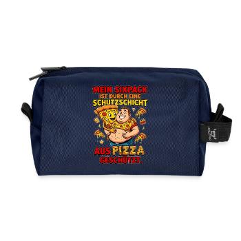 Pizza Sixpack Protective Layer Meme - Recycled Toiletry Zip Bag - navy - Front