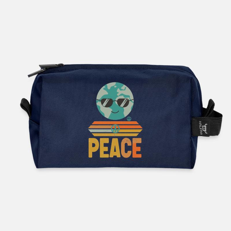 Erde mit Peace-Sonnenbrille Retro - Recycelte Kulturtasche - Navy