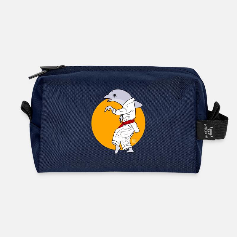 Karate-Delfin im Kimono - Recycelte Kulturtasche - Navy