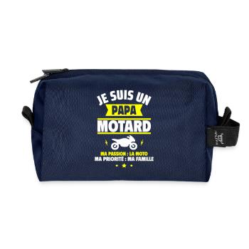 Je suis un papa motard Ma passion la moto 2 - Trousse de toilette en tissu recyclé - marine - Devant