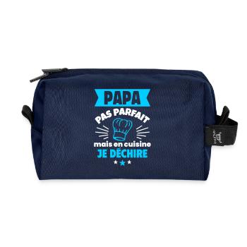 Papa pas parfait en cuisine fête des pères - Trousse de toilette en tissu recyclé - marine - Devant
