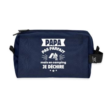 Papa pas parfait camping, cadeau fête des pères - Trousse de toilette en tissu recyclé - marine - Devant