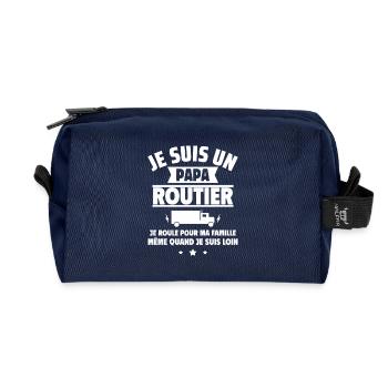 Papa routier, idée cadeau fête des pères - Trousse de toilette en tissu recyclé - marine - Devant