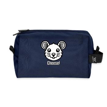 Souris mignonne à la recherche - Design « Cheese » - Trousse de toilette en tissu recyclé - marine - Devant