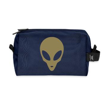 Silhouette of an alien head - Recycled Toiletry Zip Bag - navy - Front