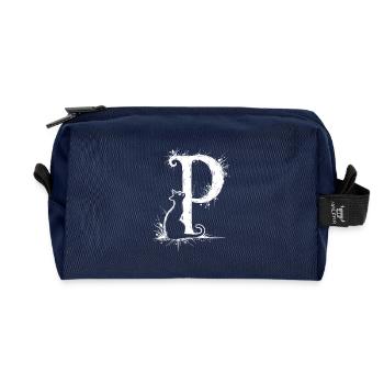 Letter p with cat - Recycled Toiletry Zip Bag - navy - Front