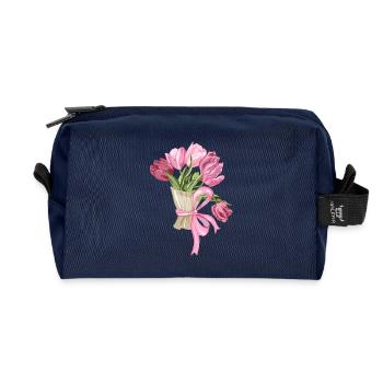 Vintage floral arrangement with pastel colors - Recycled Toiletry Zip Bag - navy - Front