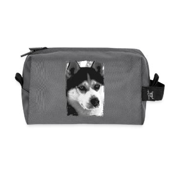 Schwarz-Weiß Husky Porträt - Recycelte Kulturtasche - Anthrazit - Vorne