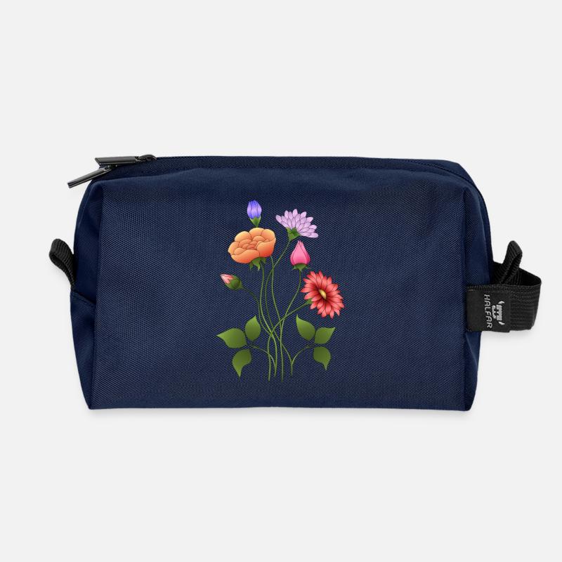 Blumen - Recycelte Kulturtasche - Navy