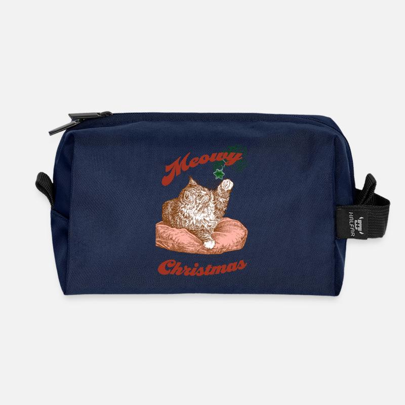 MEOWY CHRISTMAS - Recycled Toiletry Zip Bag - navy