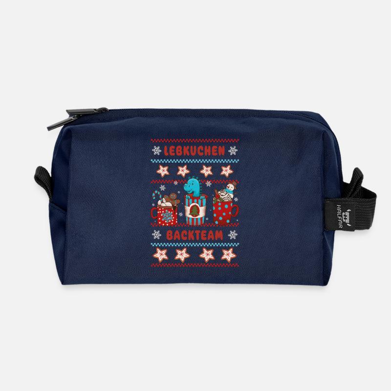 Weihnachtsbäckerei "Lebkuchen Backteam" Dino - Recycelte Kulturtasche - Navy