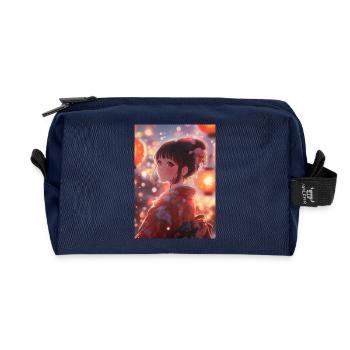 Kimono Blooming Bright Lanterns - Recycled Toiletry Zip Bag - navy - Front