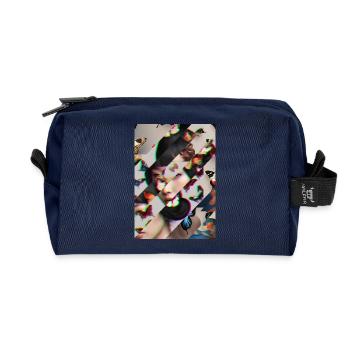 Glitch Butterfly Portrait - Recycled Toiletry Zip Bag - navy - Front