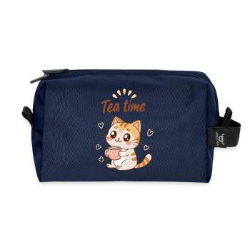 Mignon Chat Tea Time Douceur Cozy - Trousse de toilette en tissu recyclé - marine - Devant