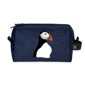 Puffin Head Print - Recycled Toiletry Zip Bag - navy - Front