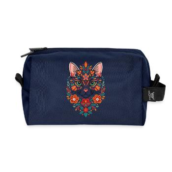 Blütenkatzenkopf Folk Art Muster - Recycelte Kulturtasche - Navy - Vorne