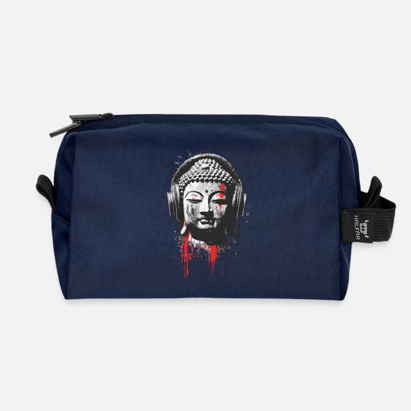 Buddha mit Kopfhörern – Urban Meditation - Recycelte Kulturtasche - Navy