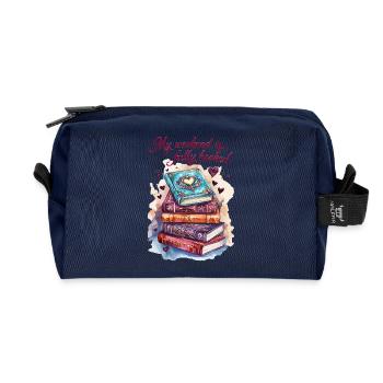 Mein Wochenende ist komplett verplant mit Büchern - Recycelte Kulturtasche - Navy - Vorne