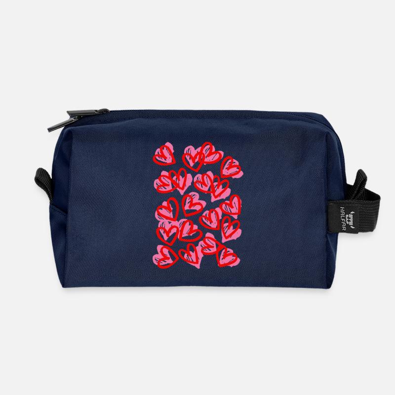 Heartfelt Doodle Hearts Pattern - Recycled Toiletry Zip Bag - navy