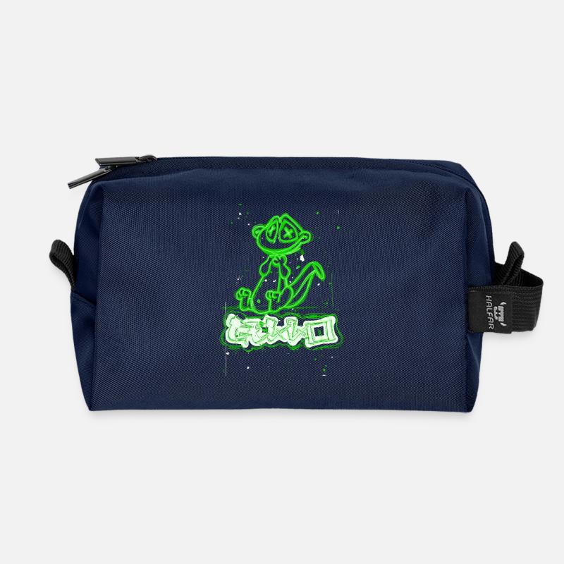 Neon-Graffiti-Hund mit grünen Streifen - Recycelte Kulturtasche - Navy
