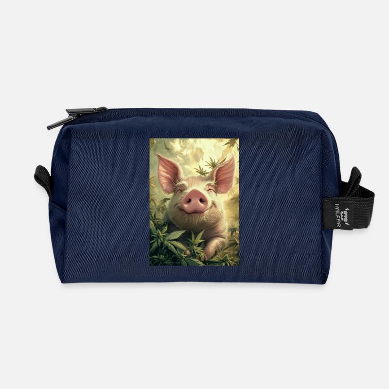 Glückliches Schwein im Hanfwald - Recycelte Kulturtasche - Navy