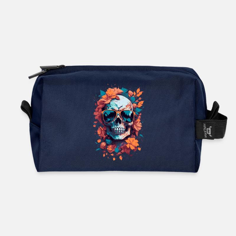 Tropischer Schädel mit Brille und Blättern - Recycelte Kulturtasche - Navy