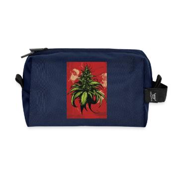 Green Hemp Leaf Illustration on Red - Recycled Toiletry Zip Bag - navy - Front