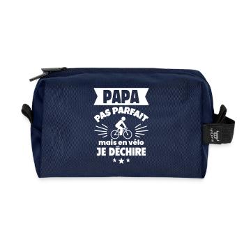 Papa pas parfait vélo cyclisme cycliste humour - Trousse de toilette en tissu recyclé - marine - Devant