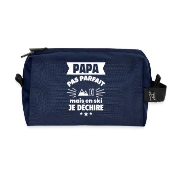 Papa pas parfait ski cadeau fête des pères - Trousse de toilette en tissu recyclé - marine - Devant
