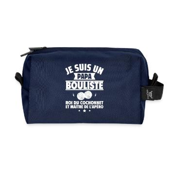 Papa bouliste,cadeau fête des pères,pétanque - Trousse de toilette en tissu recyclé - marine - Devant