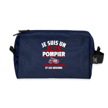 Papa pompier, Cadeau fête des pères - Trousse de toilette en tissu recyclé - marine - Devant