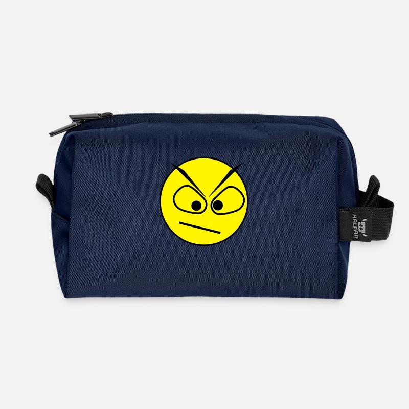 angry face - Recycled Toiletry Zip Bag - navy