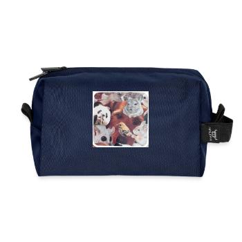 Collage animal dog, bird, rabbit, cat child - Recycled Toiletry Zip Bag - navy - Front