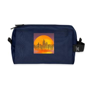 Cityscape at Sunset – Urban Silhouette Art - Recycled Toiletry Zip Bag - navy - Front