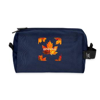 Autumn in Love – Maple Leaf Autumn Leaves Design - Recycled Toiletry Zip Bag - navy - Front