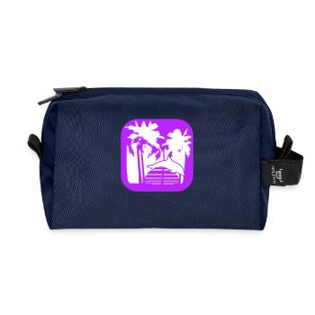 Dolphin Jumping Lines Sun Palm Trees Cool Silhouette - Recycled Toiletry Zip Bag - navy - Front