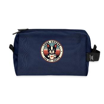 Le café et mon Bostie Boston Terrier - Trousse de toilette en tissu recyclé - marine - Devant