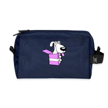 Dog Gift Box Funny Crazy Surprise Fun - Recycled Toiletry Zip Bag - navy - Front