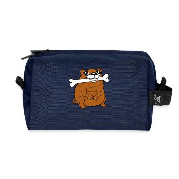 Mops Hund Knochen Maul HungerLecker Glücklich Cool - Recycelte Kulturtasche - Navy - Vorne