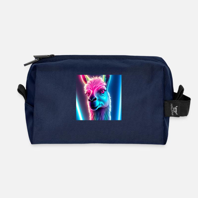Neon llama - Recycled Toiletry Zip Bag - navy