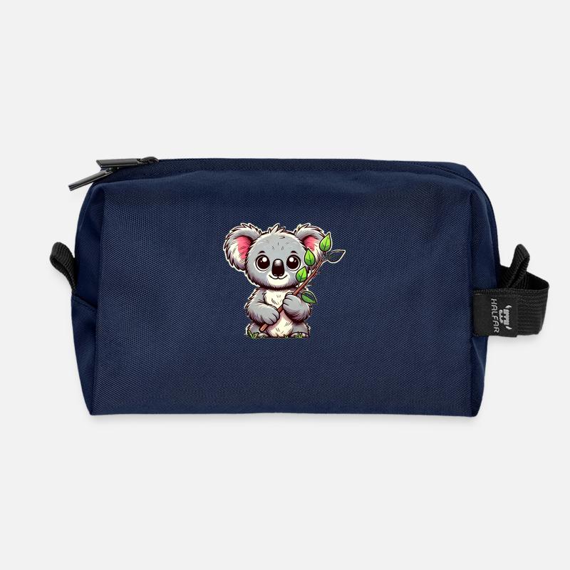 Koala with eucalyptus - Recycled Toiletry Zip Bag - navy