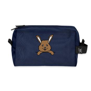 Hase Brusttasche Hemdtasche Tasche unterwegs lacht - Recycelte Kulturtasche - Navy - Vorne
