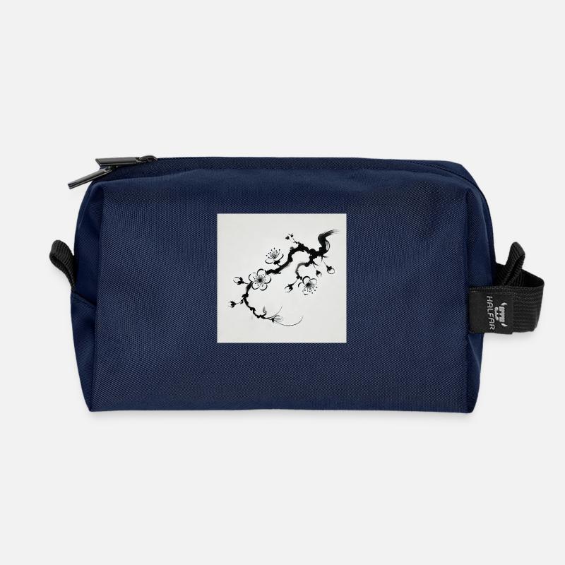 Minimalistisches Kirschblütenbild - Recycelte Kulturtasche - Navy
